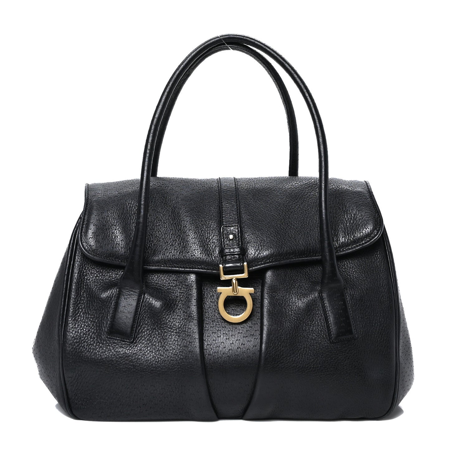 Calfskin Perforated Gancini Trifolio Top Handle Bag Black