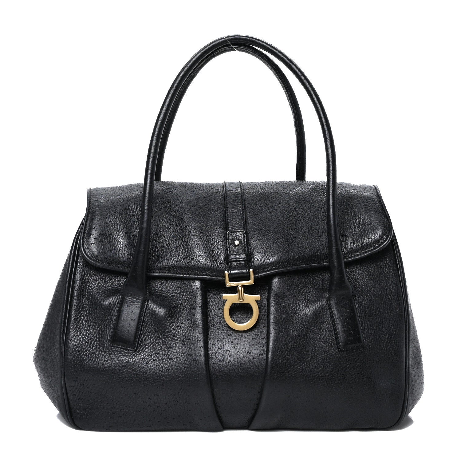 Salvatore Ferragamo Calfskin Perforated Gancini Trifolio Top Handle Bag Black 1 of 10