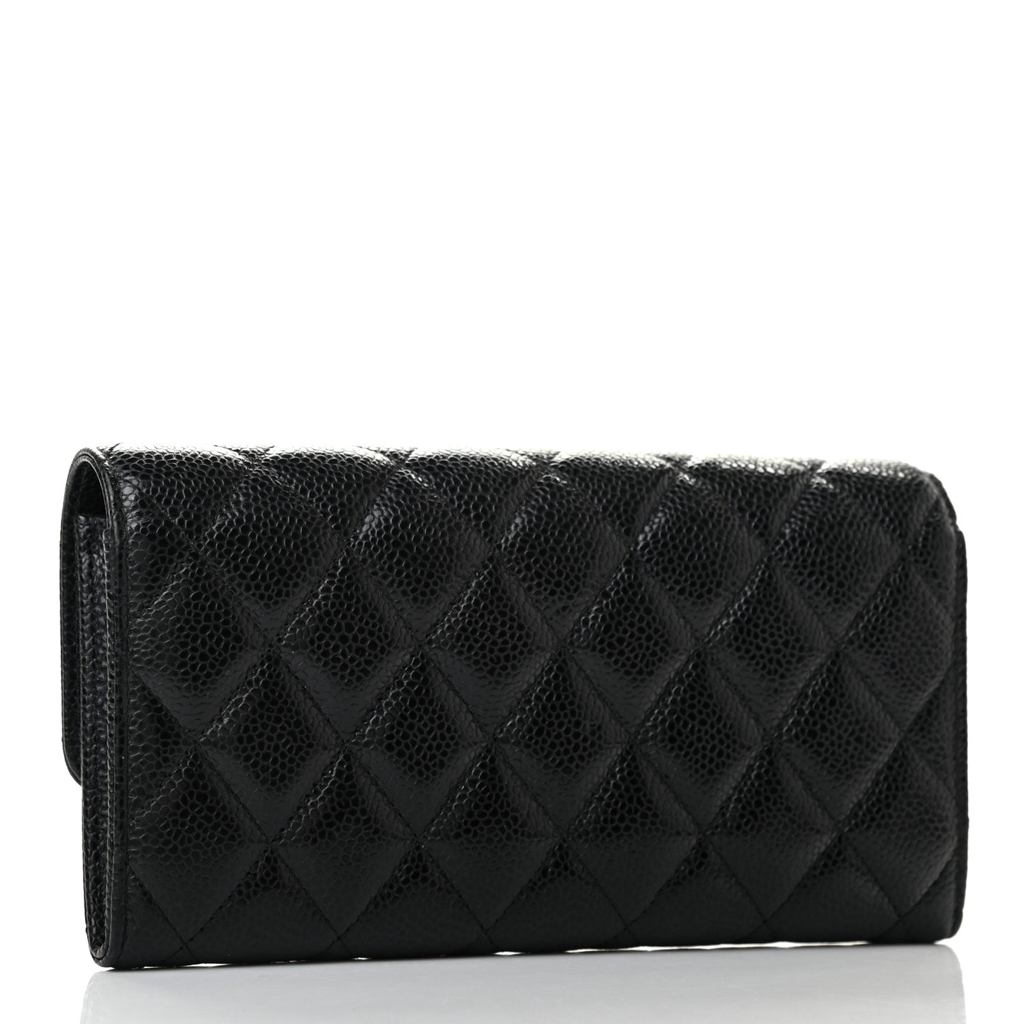 Caviar Quilted Large Gusset Flap Wallet Black
