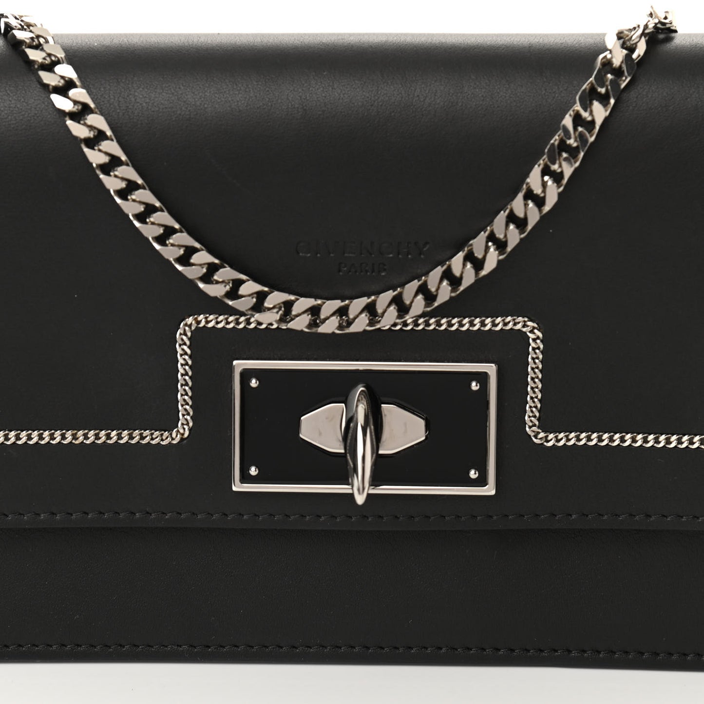 Calfskin Shark Lock Chain Wallet Black