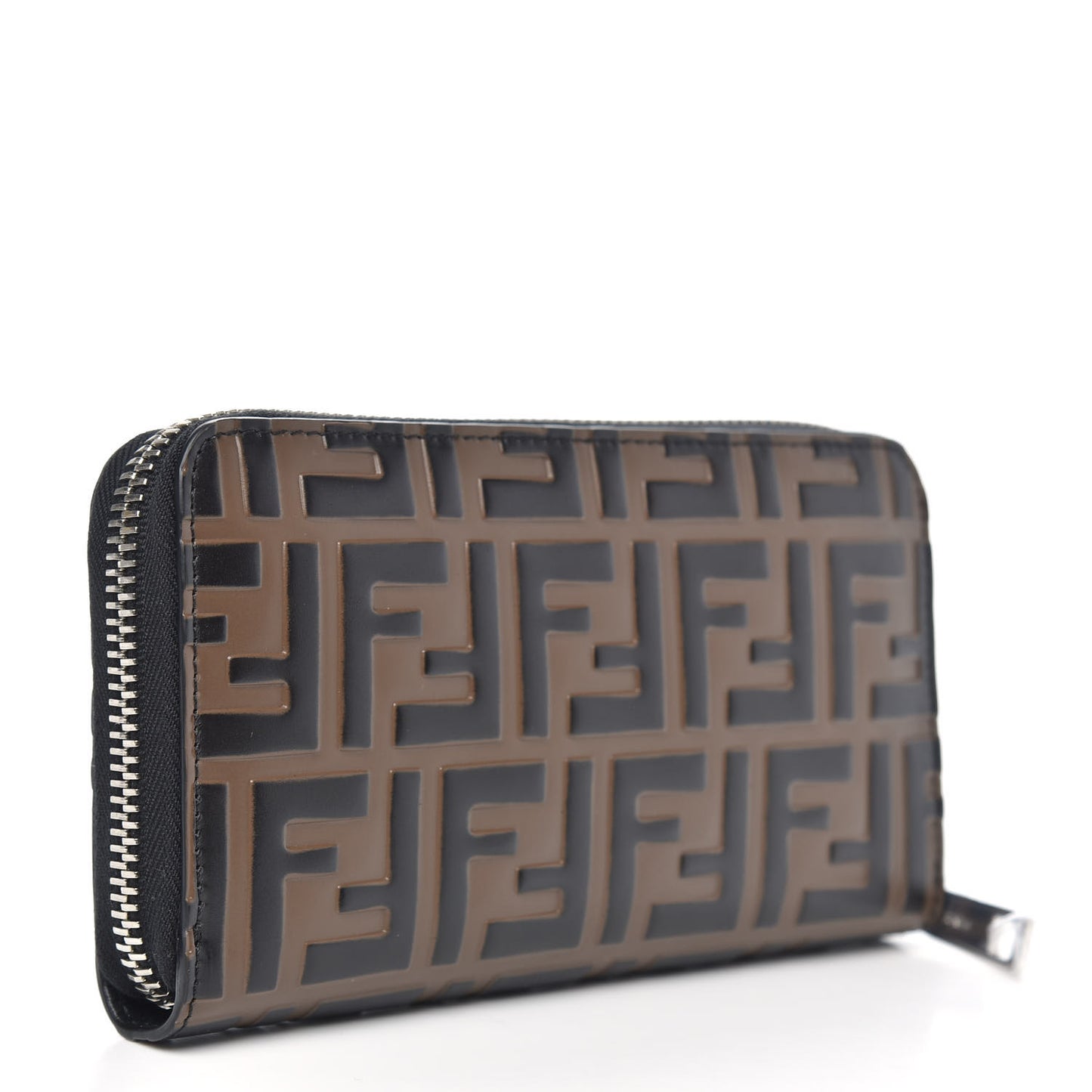 Vitello F is Fendi Bi-Color FF 1974 Embossed Zip Around Wallet Maya Black