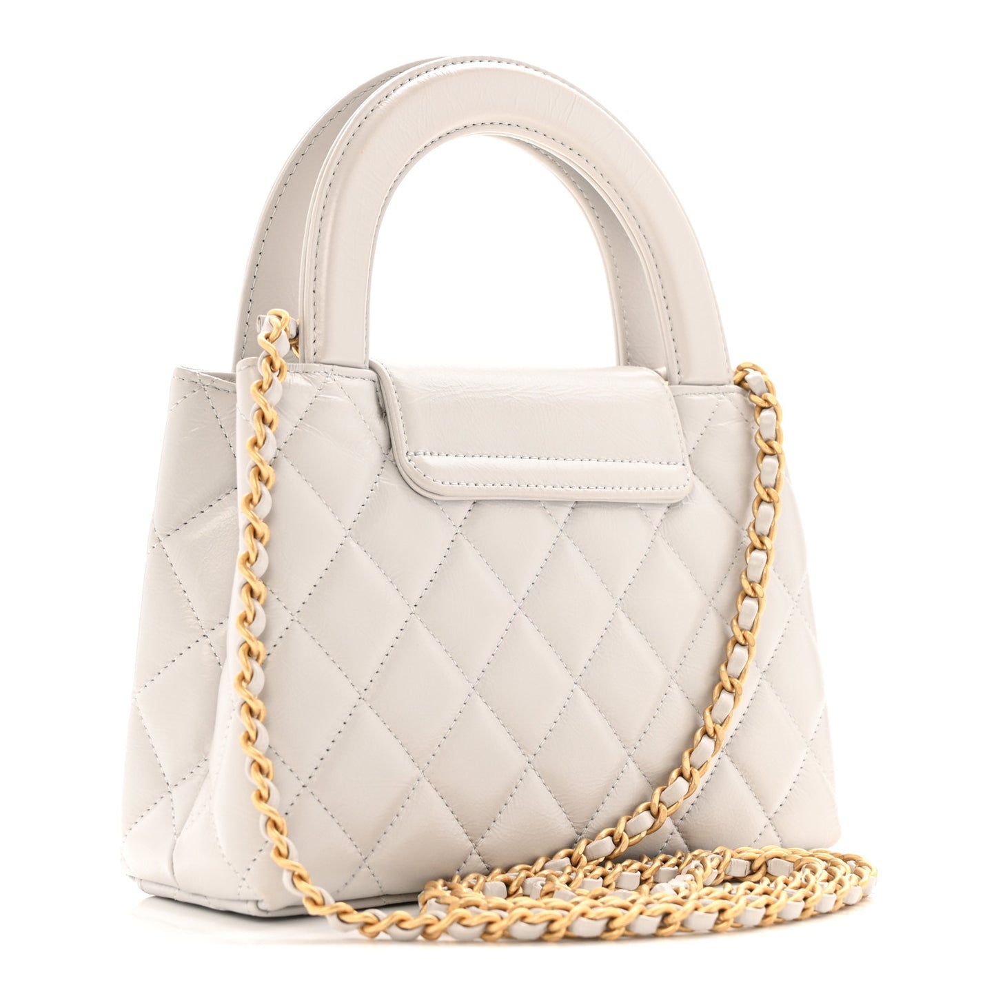 Shiny Aged Calfskin Quilted Nano Kelly Shopper Light Grey