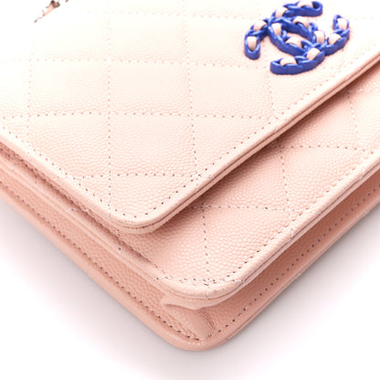 Chanel Caviar Quilted Wallet on Chain WOC Beige Blue 10 of 11