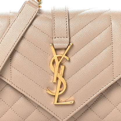 Saint Laurent Grain De Poudre Textured Mixed Matelasse Triquilt Small Monogram Satchel Dark Beige 7 of 9