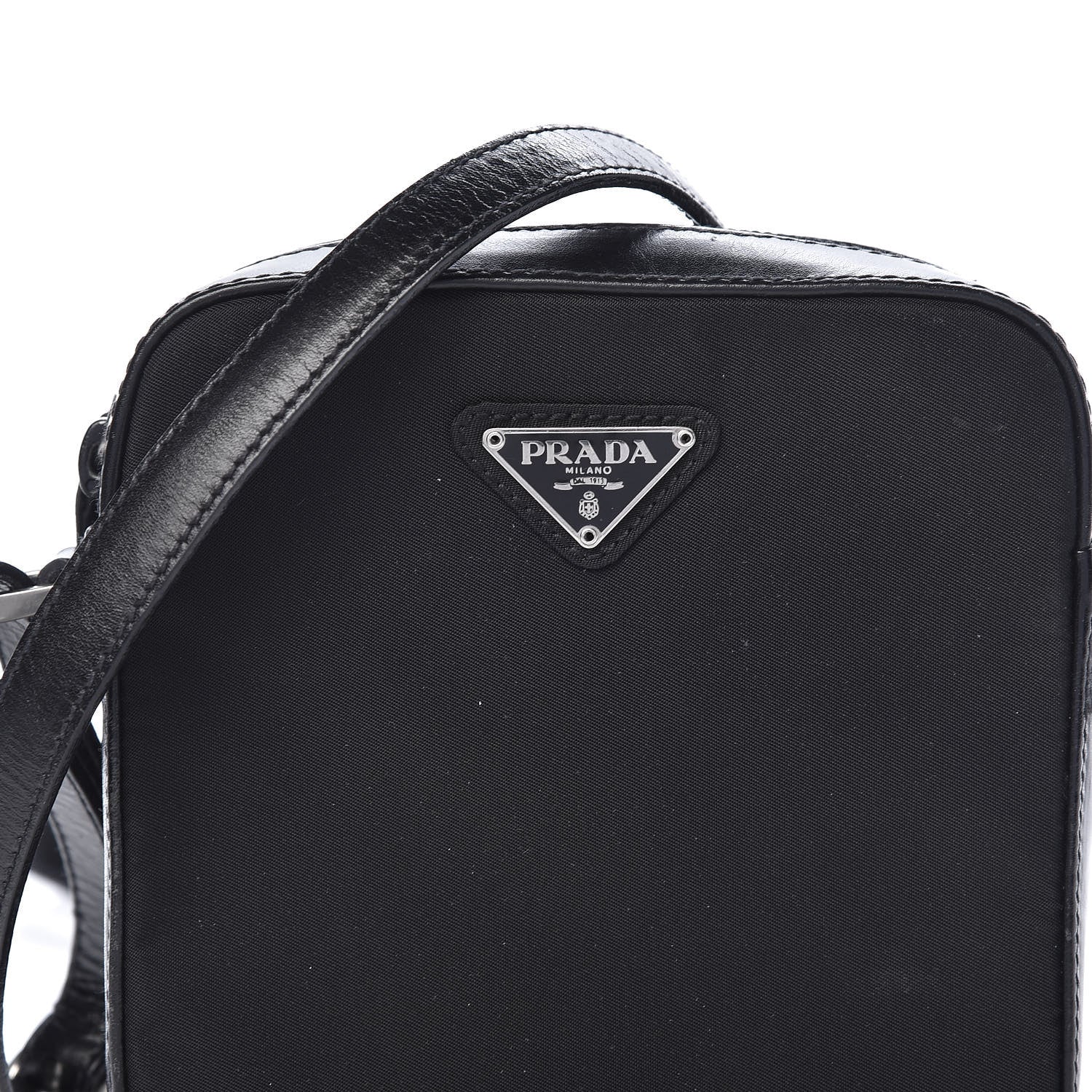 Prada Tessuto Nylon Glace Calfskin Crossbody Bag Black 9 of 11