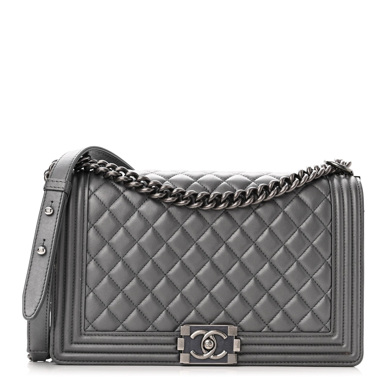 Chanel Metallic Lambskin Quilted New Medium Boy Flap Dark Silver 1 of 18