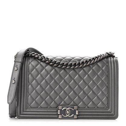 Chanel Metallic Lambskin Quilted New Medium Boy Flap Dark Silver 1 of 18