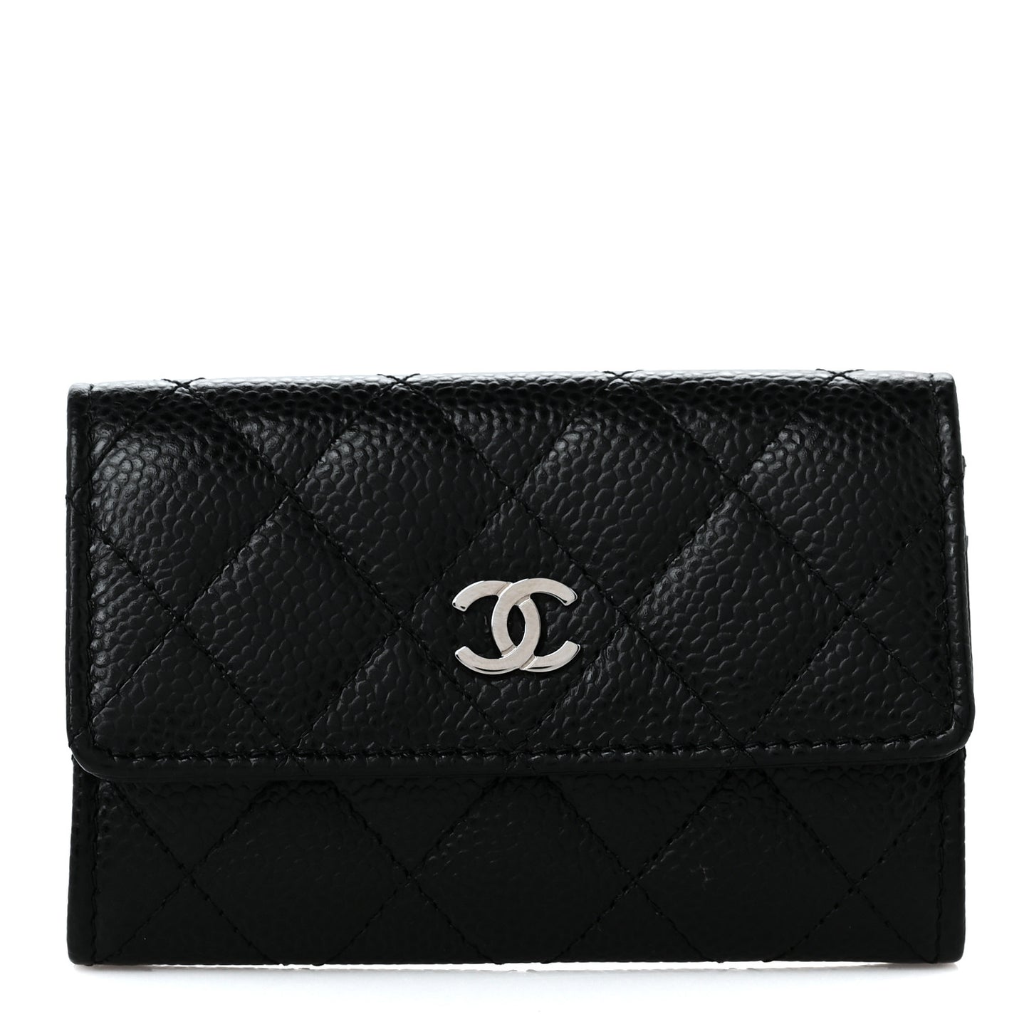 Caviar Quilted Flap Card Holder Black