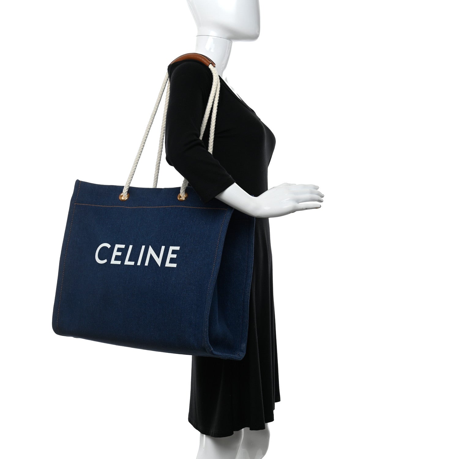 Celine Denim Horizontal Cabas Navy Tan 2 of 9