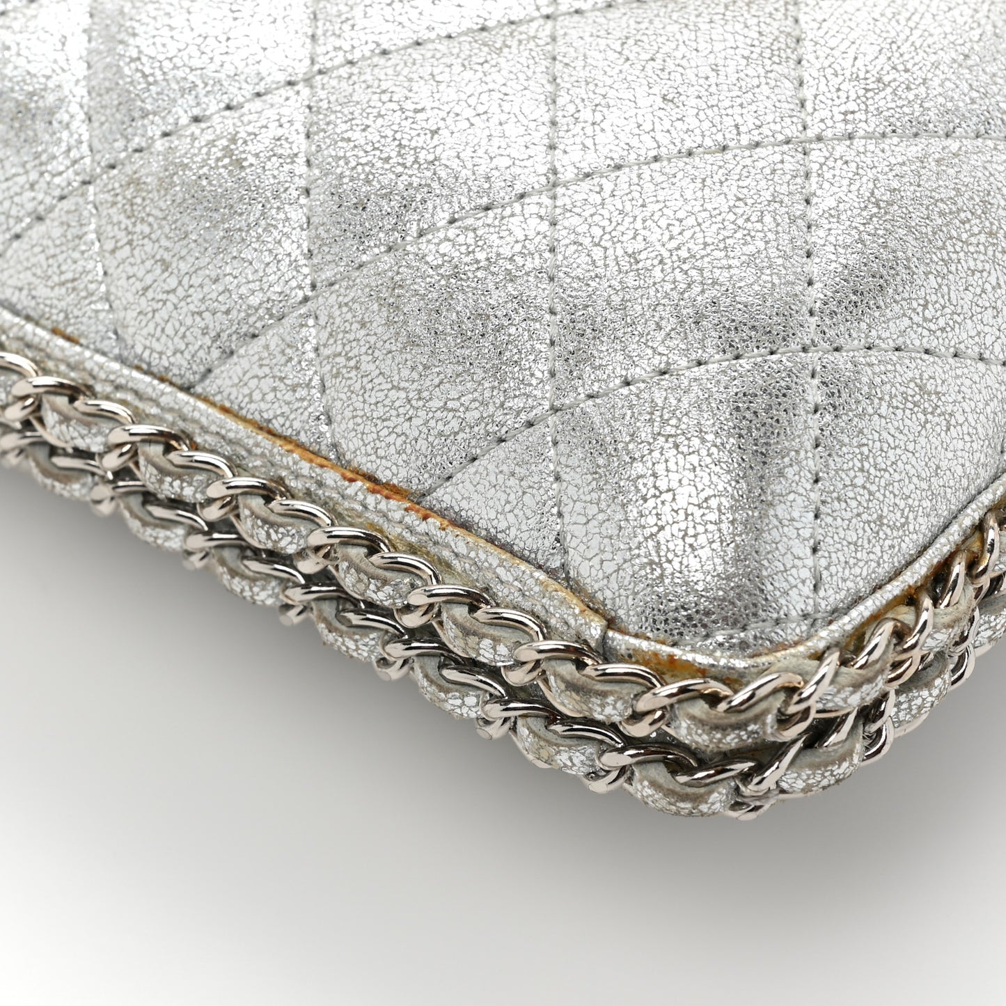 Metallic Lambskin Small Chain Around Clutch Silver