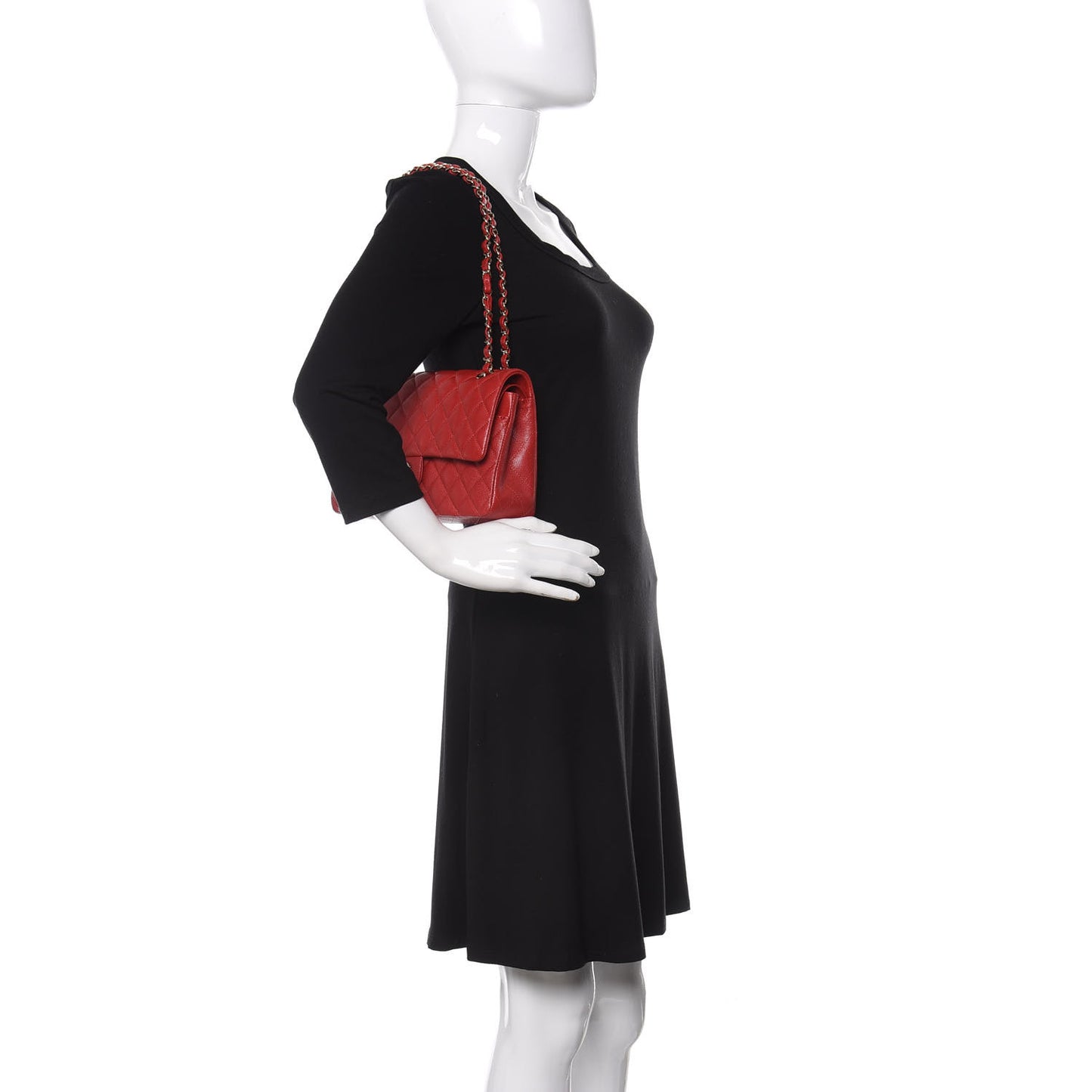 Caviar Quilted Medium Double Flap Red