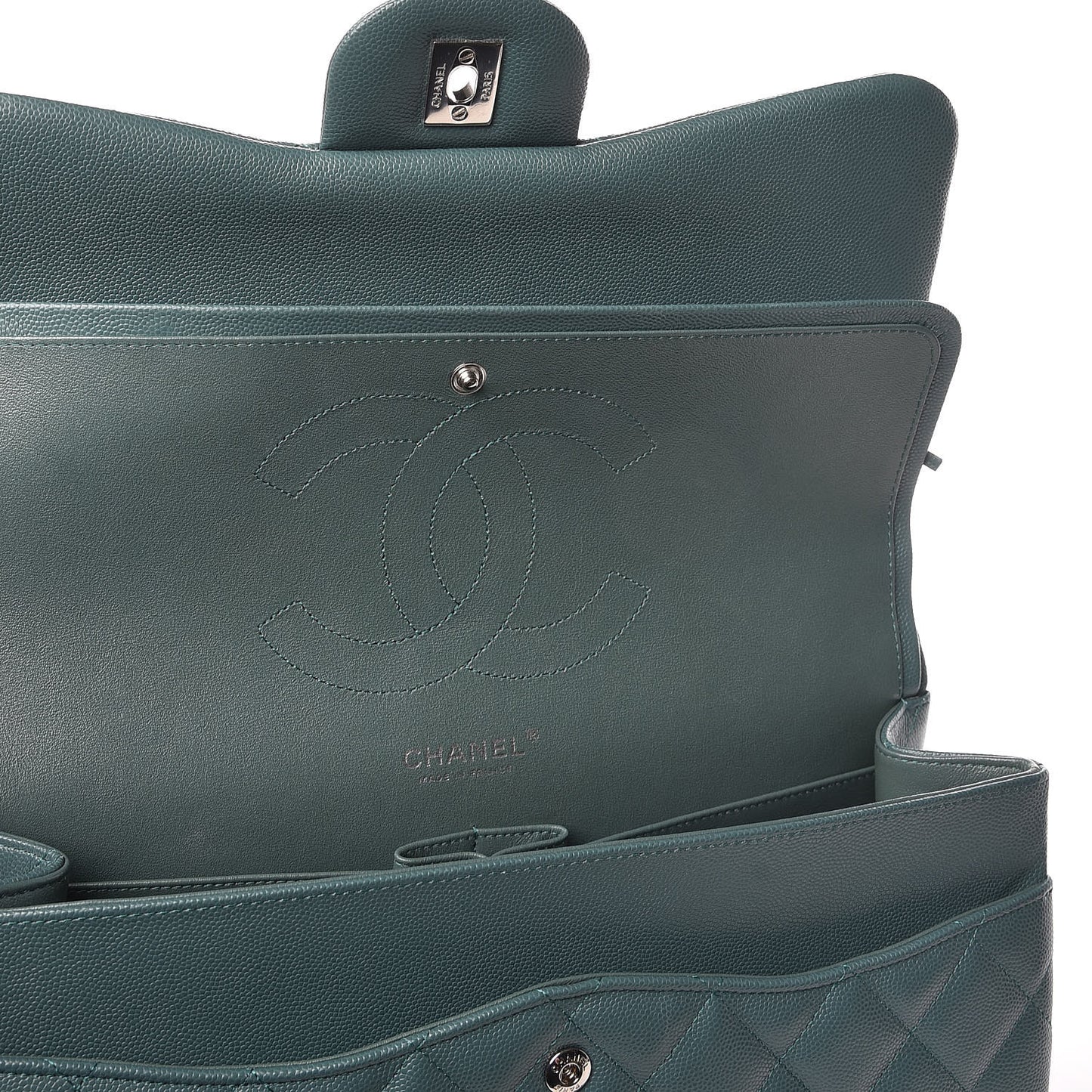 Caviar Quilted Jumbo Double Flap Dark Green