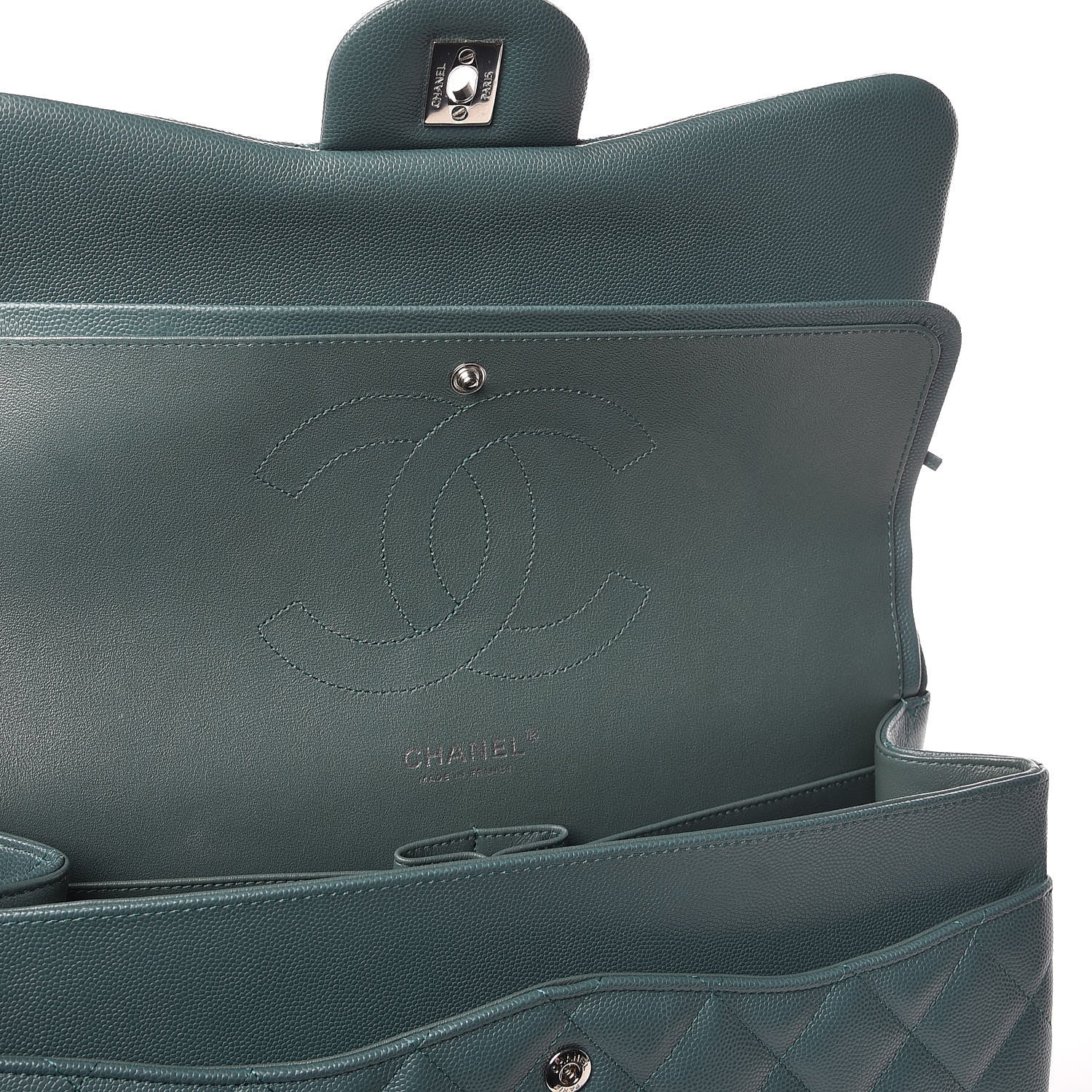 Chanel Caviar Quilted Jumbo Double Flap Dark Green 10 of 13