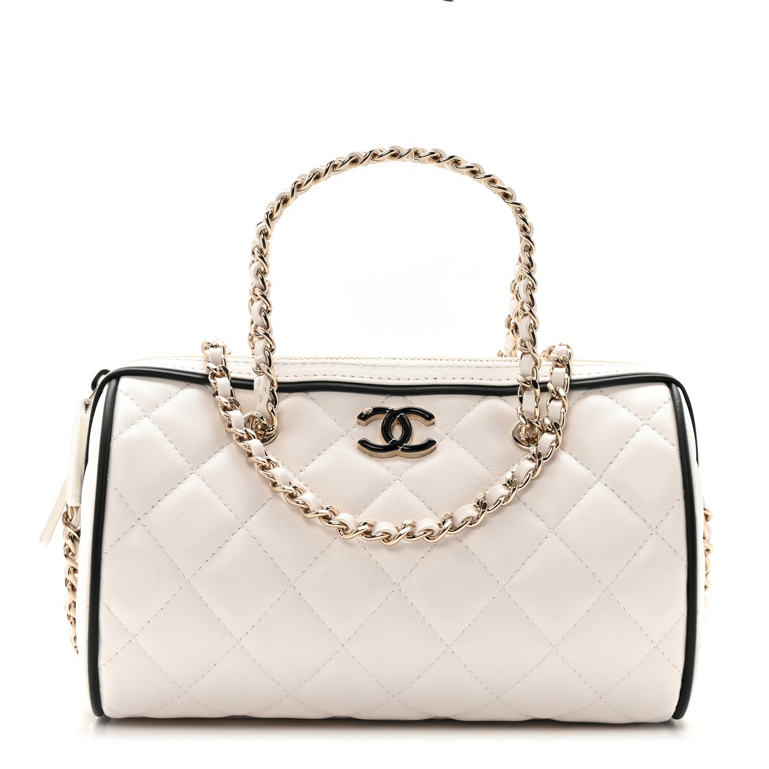Chanel Lambskin Quilted Barrel Clutch With Chain White 1 of 11