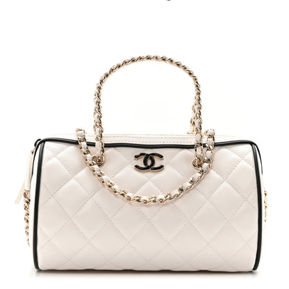 Chanel Lambskin Quilted Barrel Clutch With Chain White 1 of 11