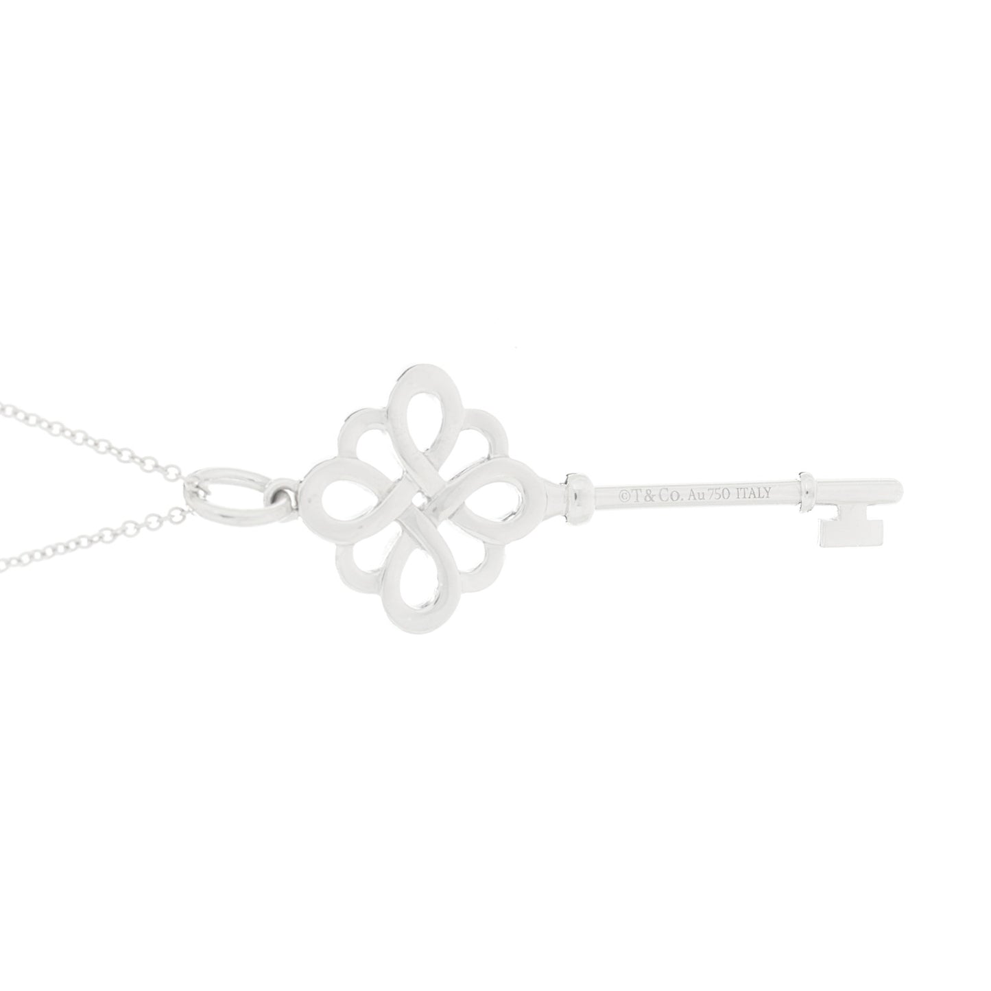 18K White Gold Diamond Knot Key Pendant Necklace