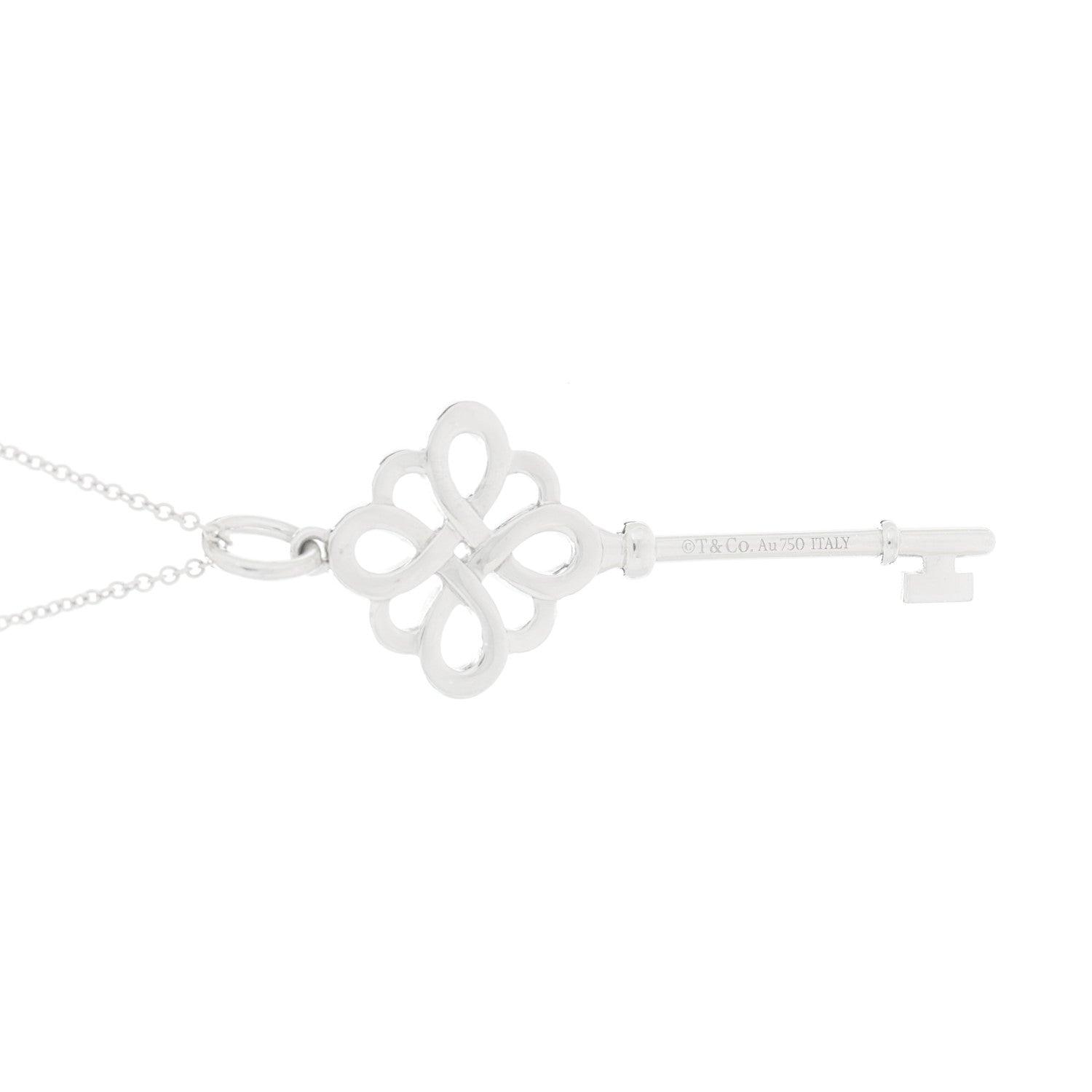 Tiffany 18K White Gold Diamond Knot Key Pendant Necklace 5 of 6