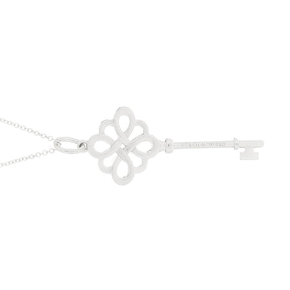 Tiffany 18K White Gold Diamond Knot Key Pendant Necklace 5 of 6