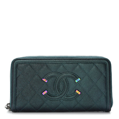 Chanel Iridescent Caviar Quilted Medium Filigree Zip Around Wallet Dark Turquoise 1 of 10