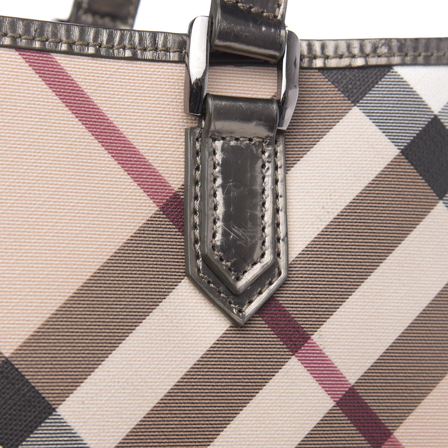 Burberry Metallic Calfskin Nova Check Shopper Tote Pewter 18 of 23