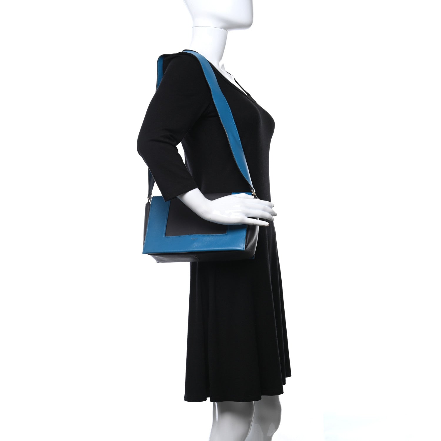 Celine Shiny Smooth Calfskin Medium Frame Shoulder Bag Turchese Liquorice 2 of 11