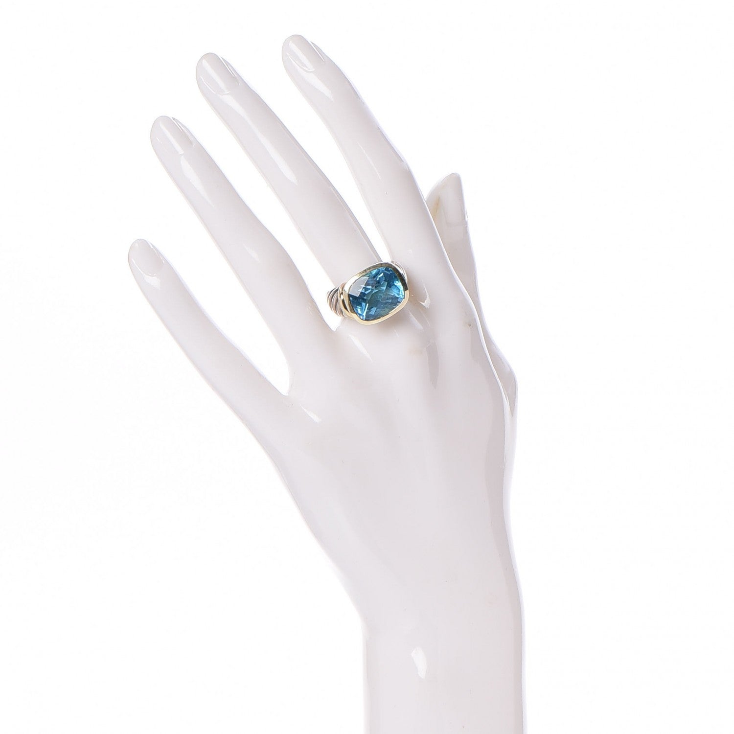 David Yurman Sterling Silver 14K Yellow Gold Blue Topaz 14mm Noblesse Ring 54 6.75 2 of 6