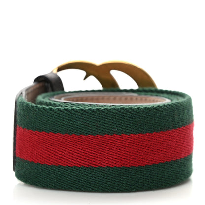 Gucci Nylon Calfskin Double G Web 40mm Belt 85 34 Green Red Dark Cocoa 2 of 4