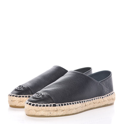 Chanel Grained Calfskin CC Espadrilles 36 Black Navy 3 of 10