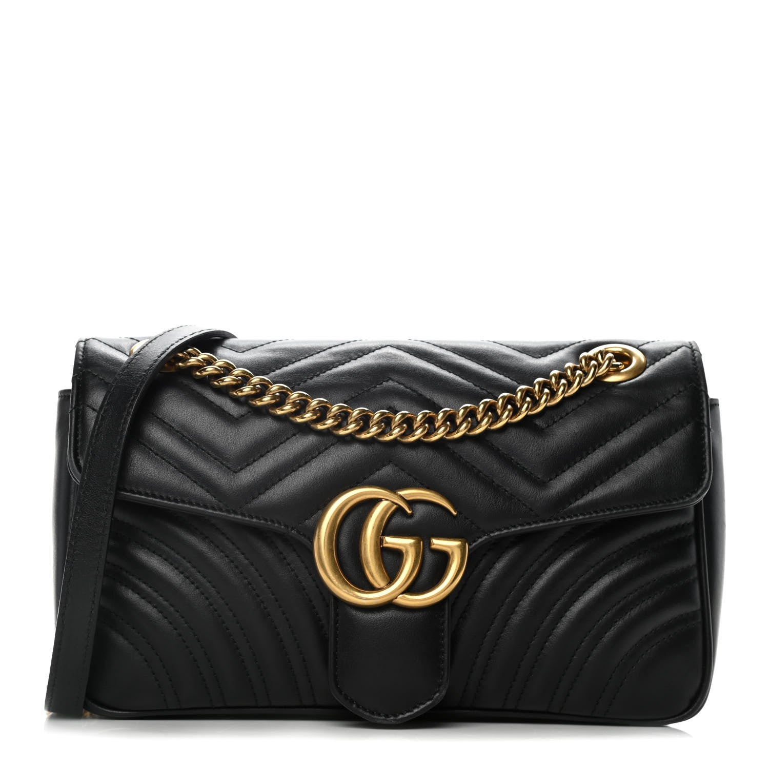 Gucci Calfskin Matelasse Small GG Marmont Shoulder Bag Black 1 of 11