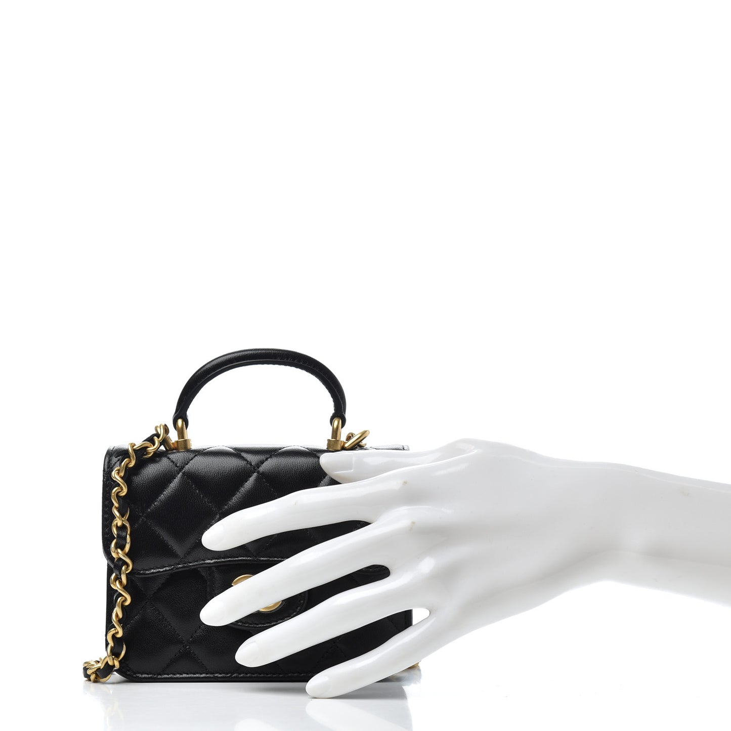 Lambskin Quilted Top Handle Flap Coin Purse With Chain Black