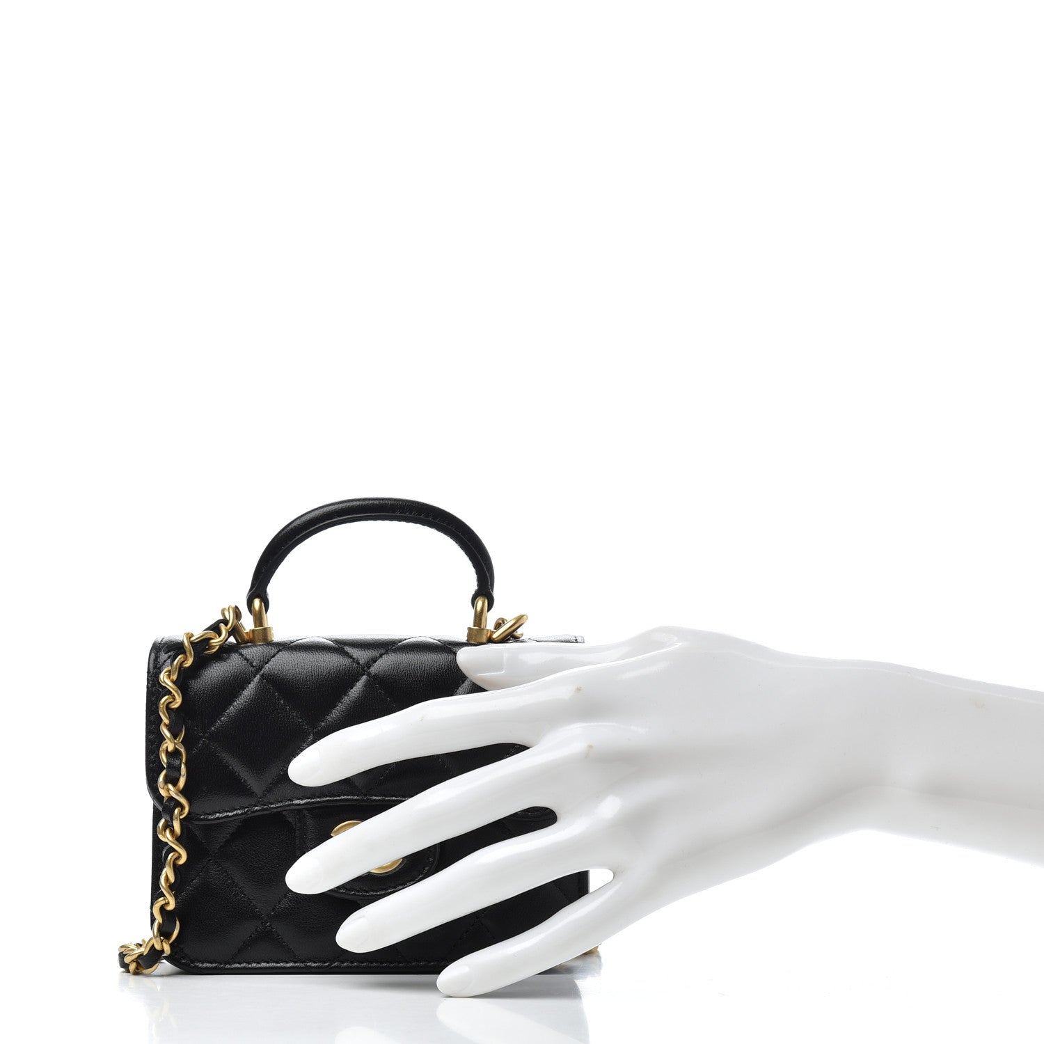 Chanel Lambskin Quilted Top Handle Flap Coin Purse With Chain Black 2 of 9