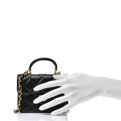 Chanel Lambskin Quilted Top Handle Flap Coin Purse With Chain Black 2 of 9