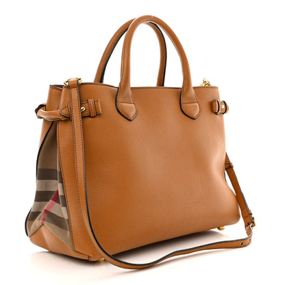 Burberry Grainy Calfskin House Check Medium Banner Tote Cognac 3 of 13