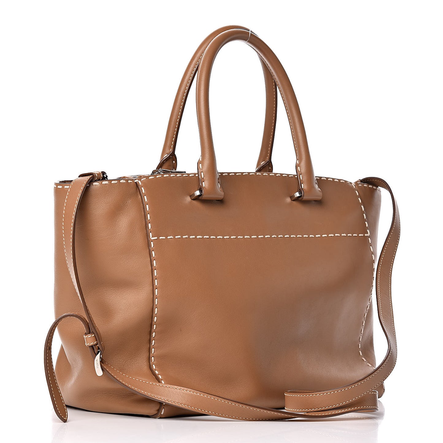 City Calf Small Hand Stitched Galleria Double Zip Tote Caramel