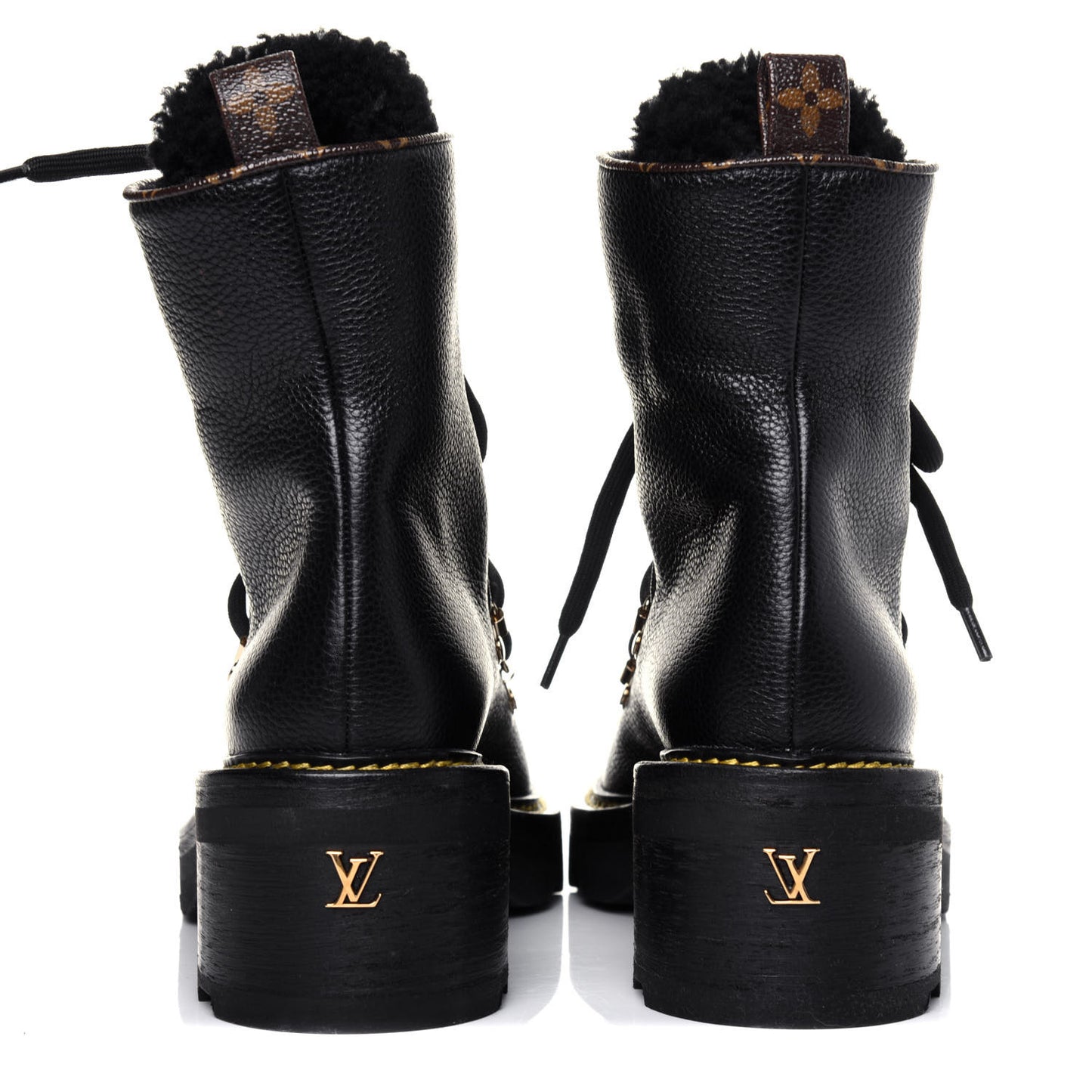 Grained Calfskin Shearling LV Beaubourg Ankle Boots 38 Black