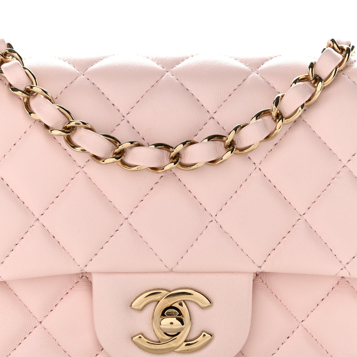 Lambskin Quilted Mini Square Flap Light Pink