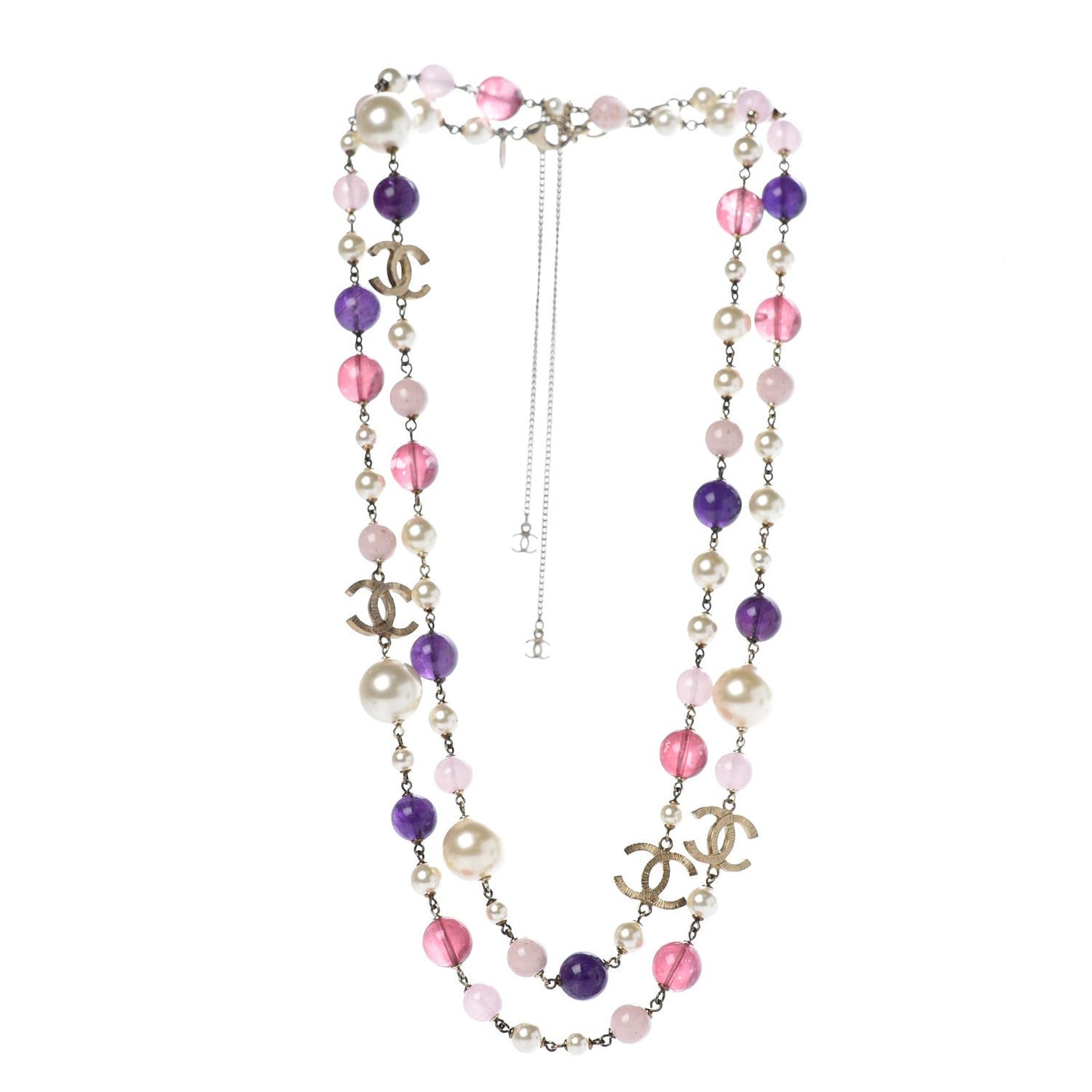 Pearl Beaded CC Long Necklace Pink Gold