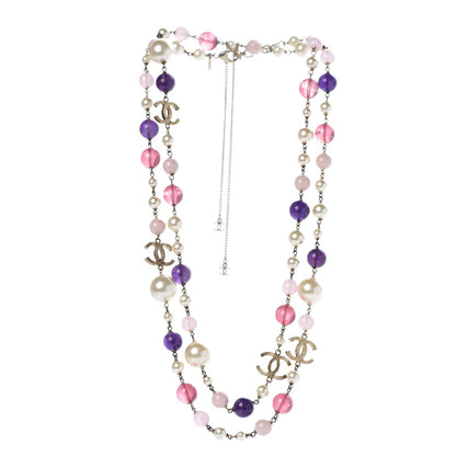 Chanel Pearl Beaded CC Long Necklace Pink Gold 3 of 5