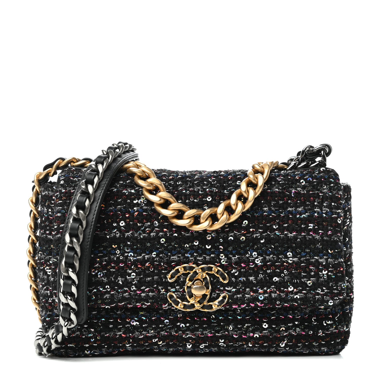 Chanel Tweed Sequin Quilted Medium Chanel 19 Flap Black Multicolor 1 of 10
