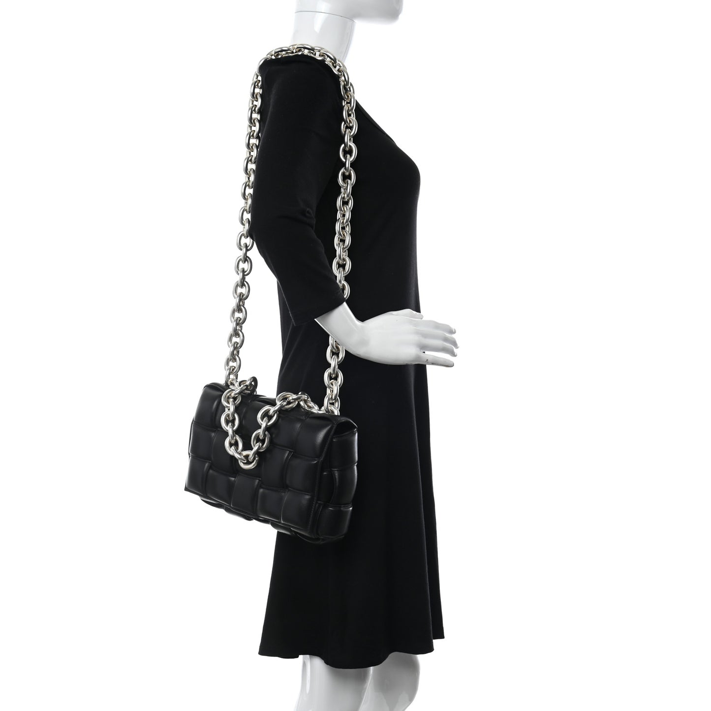 Lambskin Maxi Intreccio Padded Chain Cassette Crossbody Bag Black