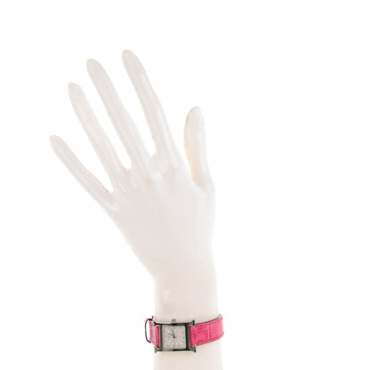 Hermes Stainless Steel Alligator 21mm Heure H Hour Quartz Watch Framboise 3 of 10
