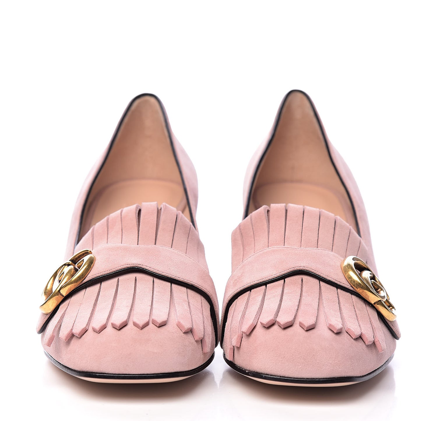 Kid Scamosciato GG Marmont Fringe 50mm Loafer Pumps 40 Crystal Pink
