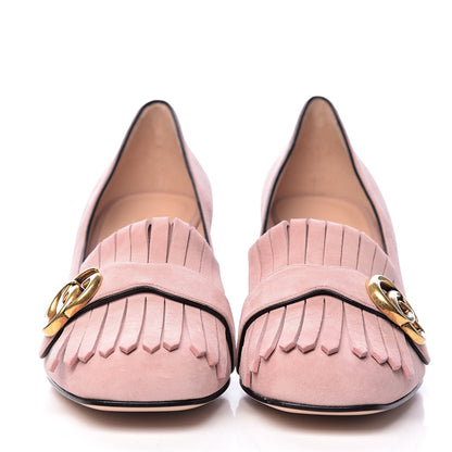 Gucci Kid Scamosciato GG Marmont Fringe 50mm Loafer Pumps 40 Crystal Pink 2 of 10