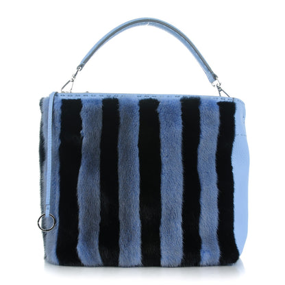 Fendi Mink Fur Calfskin Pequin Small Anna Bucket Bag Baltico Sky 1 of 8