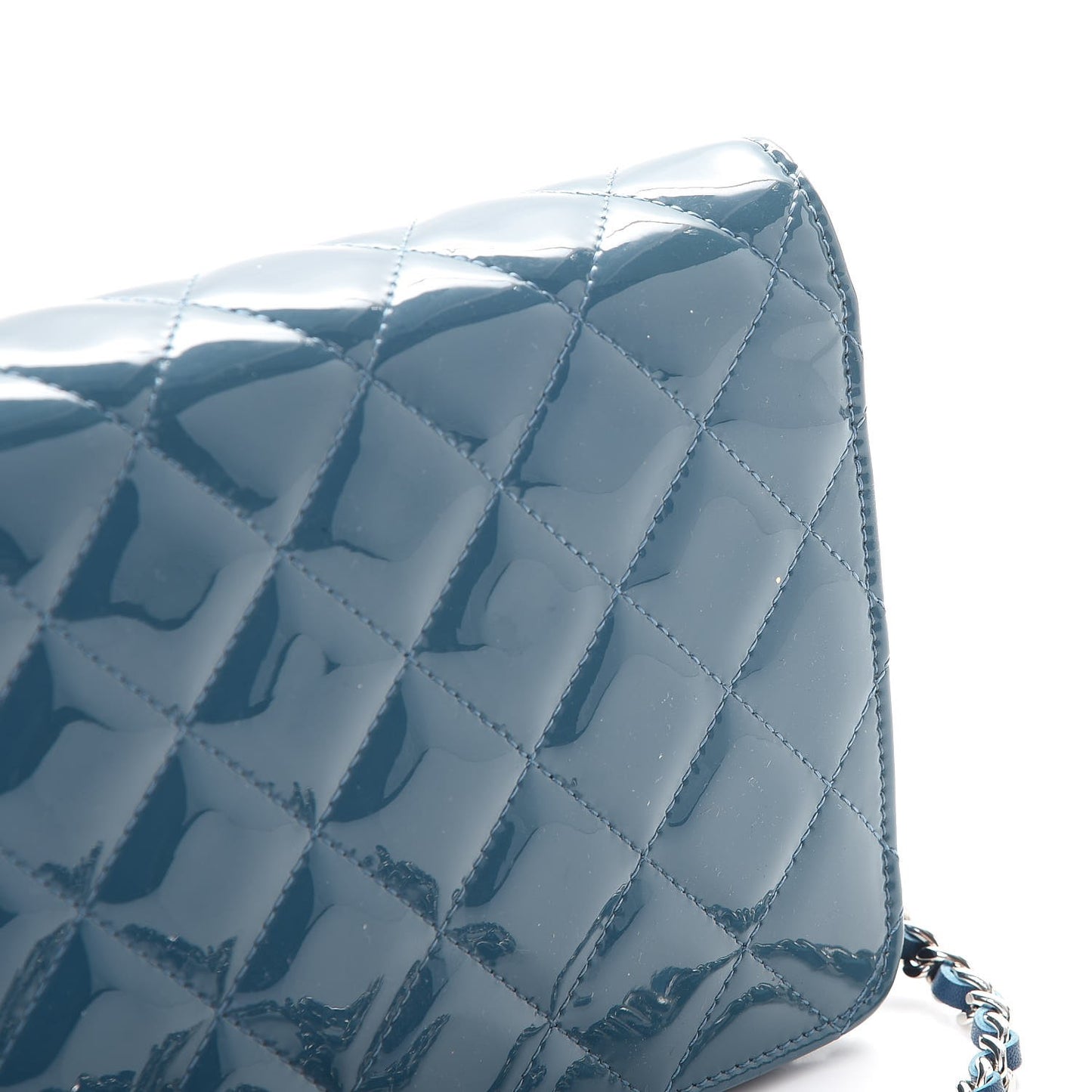 Patent Quilted Brilliant Wallet On Chain WOC Blue