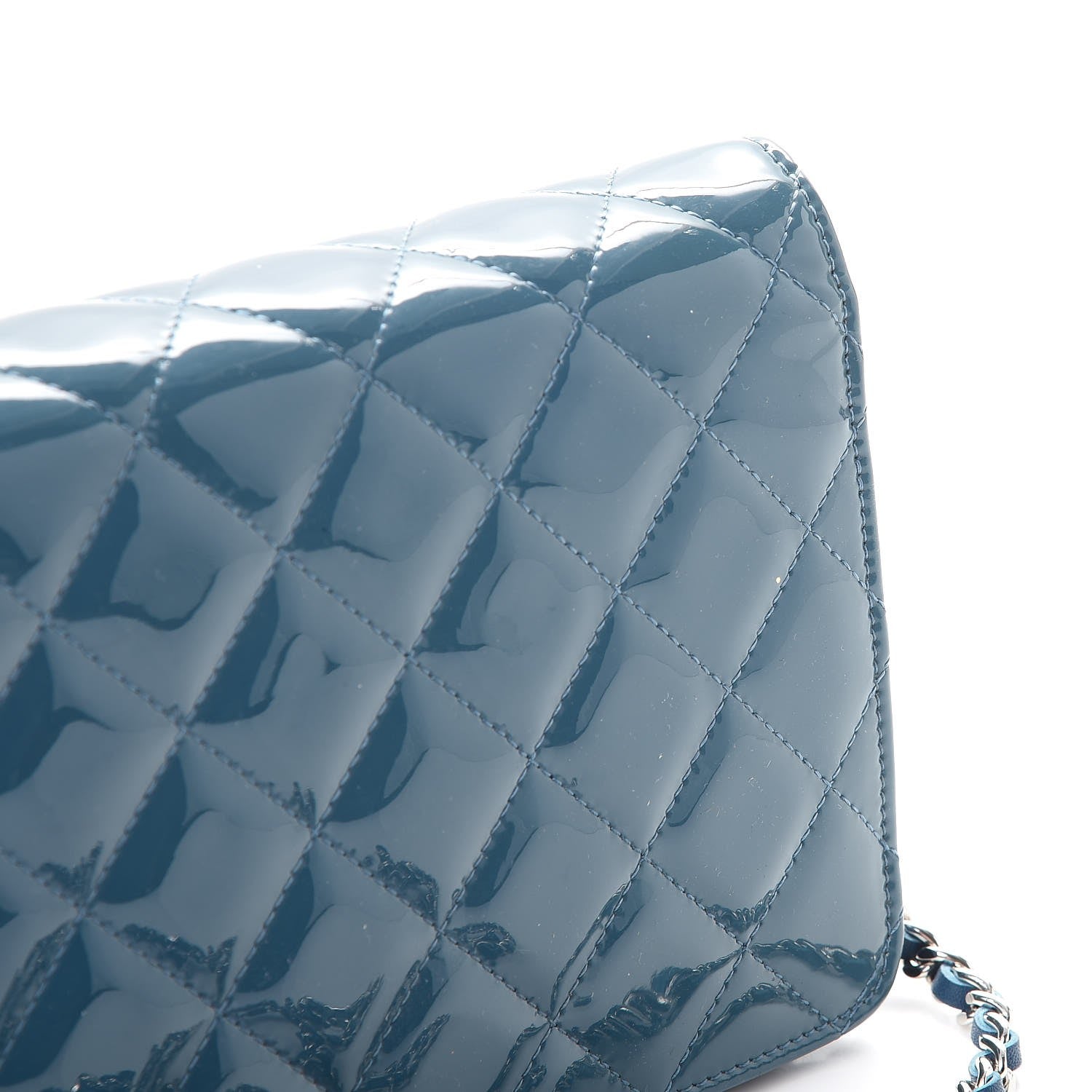 Chanel Patent Quilted Brilliant Wallet On Chain WOC Blue 11 of 13