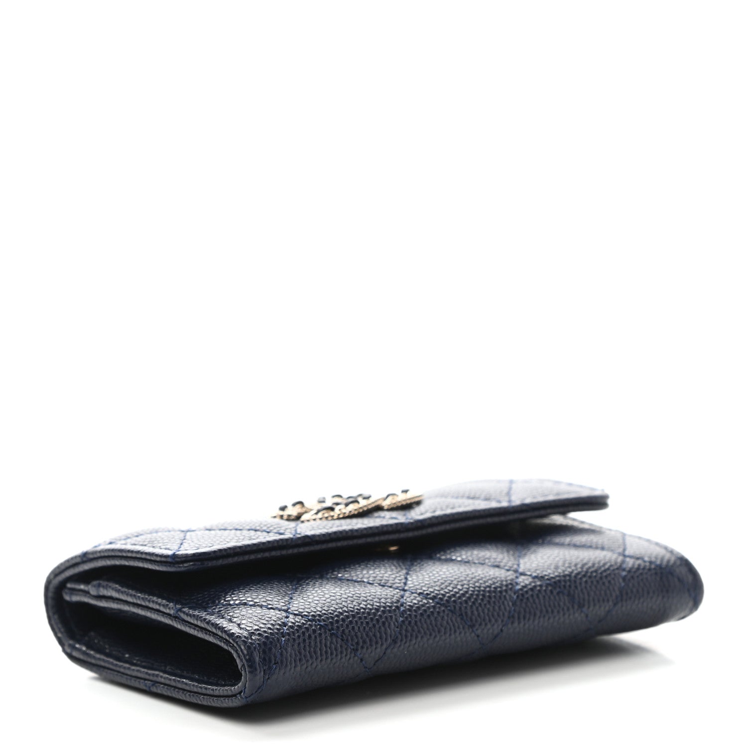 Chanel Caviar Quilted Crystal CC Flap Card Holder Navy Blue 4 of 8
