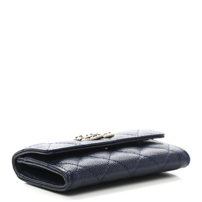 Chanel Caviar Quilted Crystal CC Flap Card Holder Navy Blue 4 of 8