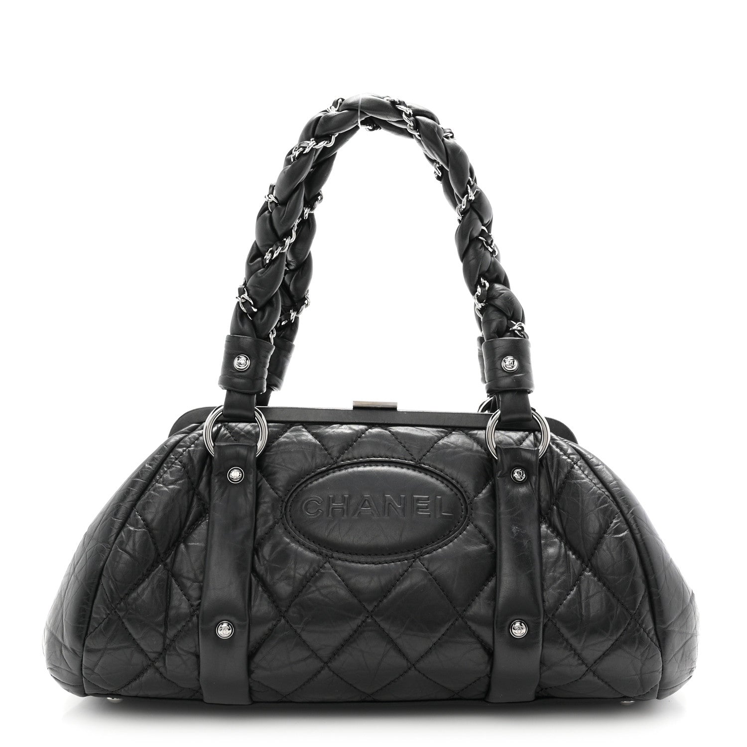 Chanel Distressed Lambskin Lady Braid Frame Bowler Black 1 of 11