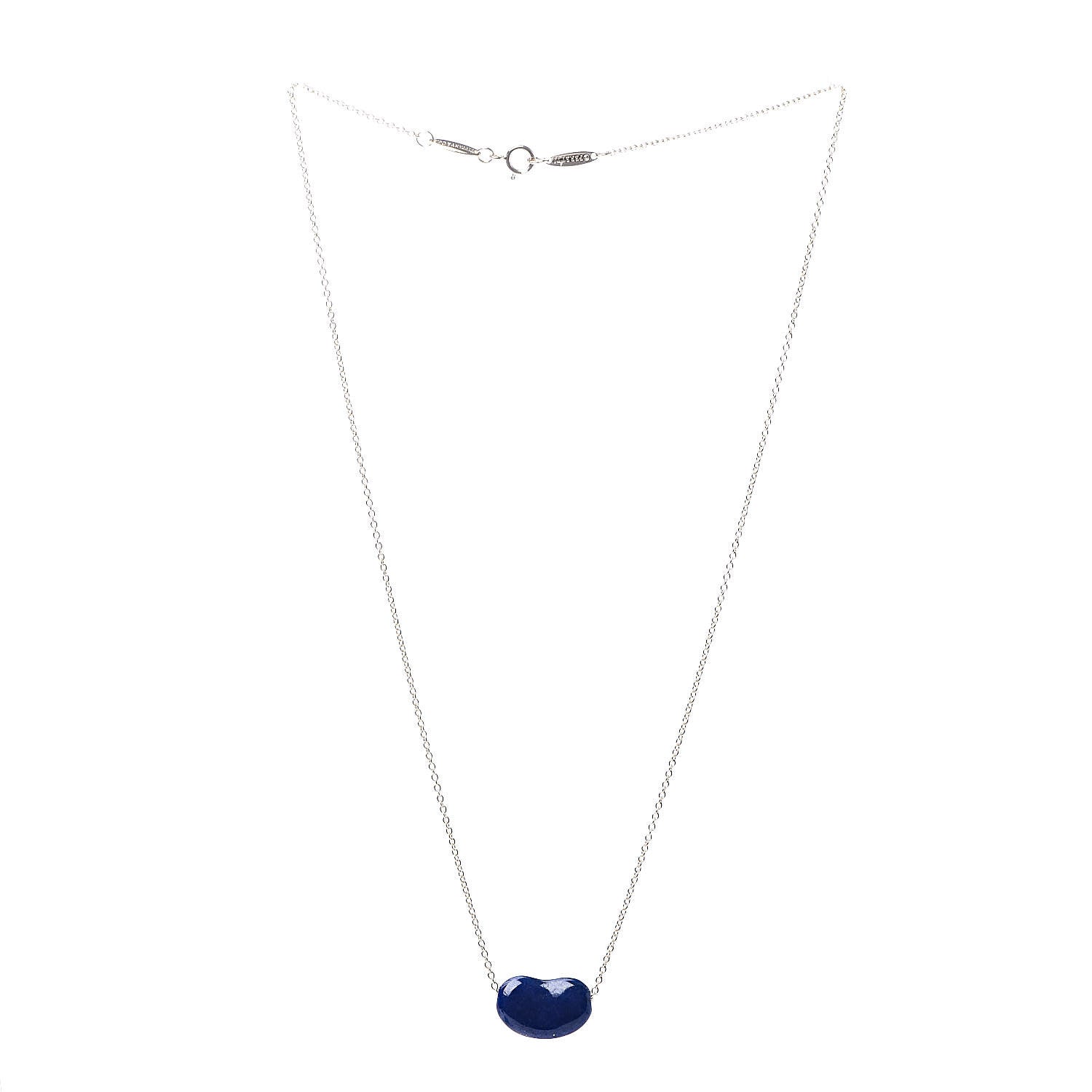 Tiffany 18K Yellow Gold Lapis Lazuli Elsa Peretti Bean Pendant Necklace 3 of 8